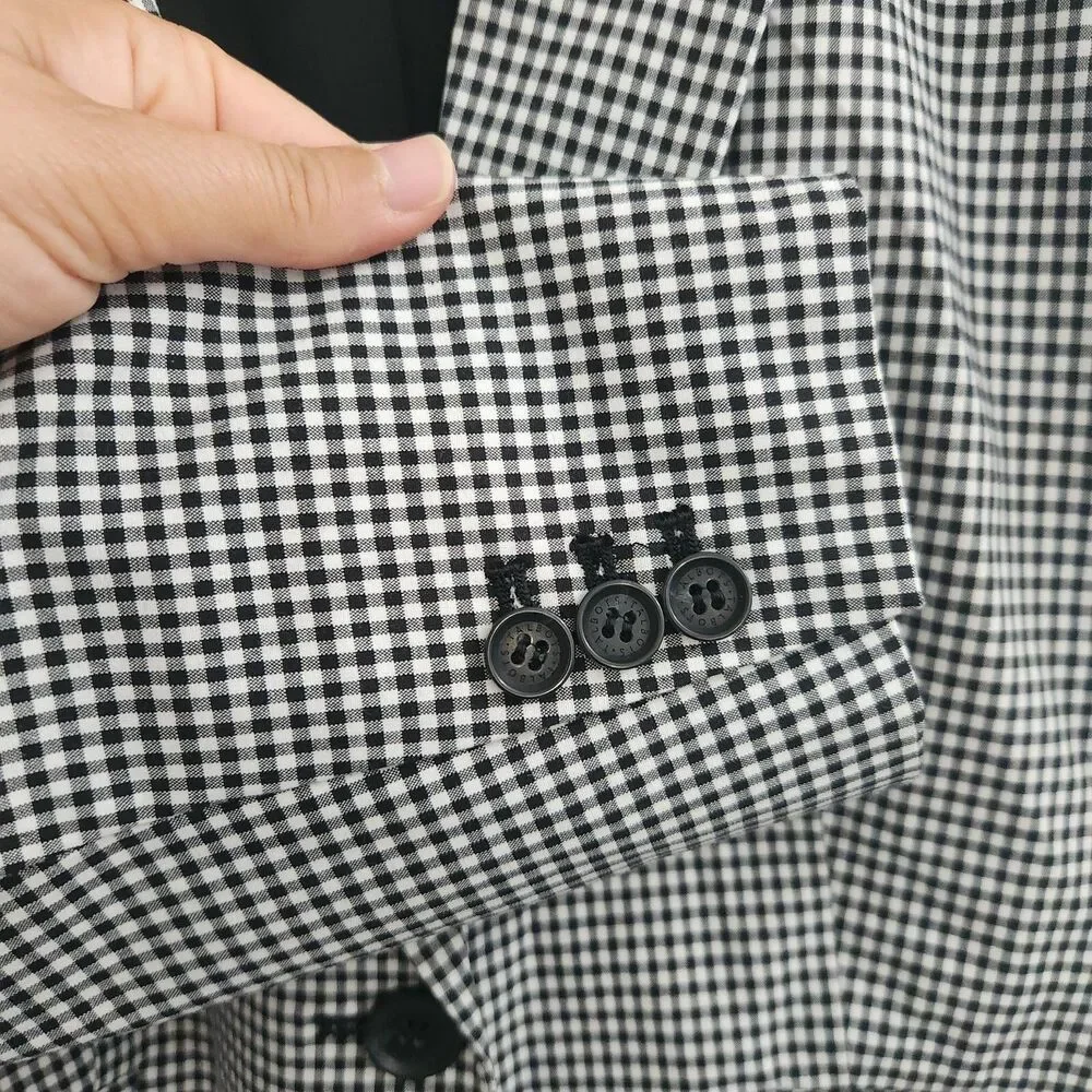 Talbots Gingham Blazer Jacket Petite Womens 14 Black White Office Suit Academia